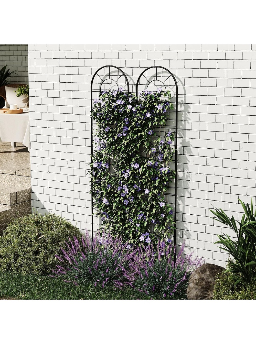 Black Metal Garden Trellis Wall Panel with Climbing Plant Support